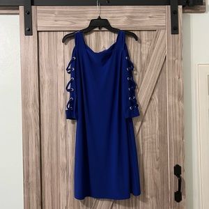 Royal Blue Cold Shoulder Lattice Sleeve Dress by MSK Sz S